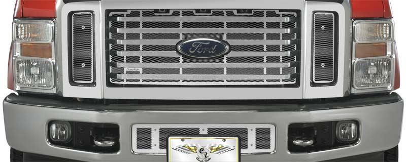 2008-2010 Ford F250-450 Super Duty Chrome Package Billet Style Grill, With Licence Plate, Bumper Screen Included
