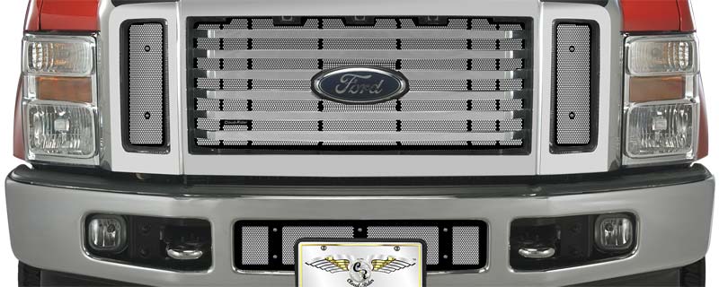 2008-2010 Ford F250-450 Super Duty Chrome Package Billet Style Grill, With Licence Plate, Bumper Screen Included
