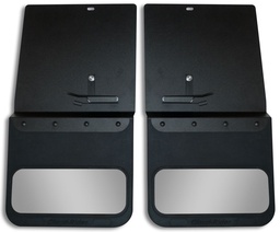 [810-2000R] 2015-2017 GMC Sierra 2500/3500 Rear Kickback (Single Wheel) - Black Powdercoated Steel, 14" Advantage Flap with Stainless Insert